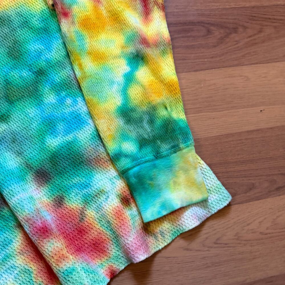 Vintage 90's B.V.D Tie Dye Thermal Waffle Knit Long Johns Sleeve Shirt Sz Small - Picture 4 of 7